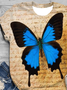 Schmetterling Print Rundhals Kurz Ärmeln T-Shirt