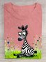 Baumwolle Lässig Zebra Rundhals T-Shirt