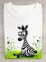 Baumwolle Lässig Zebra Rundhals T-Shirt