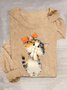 Weit Lässig Katze Baumwollmischung T-Shirt