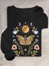 Weit Lässig Geblümt Schmetterling Baumwollmischung T-Shirt