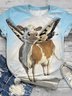 Kuh und Schmetterling Print Rundhals Kurz Ärmeln Lässig T-Shirt