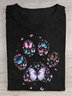 Schmetterling Print Rundhals Kurz Ärmeln T-Shirt