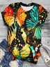 Schmetterling Print Rundhals Kurz Ärmeln T-Shirt